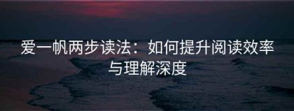爱一帆两步读法：如何提升阅读效率与理解深度