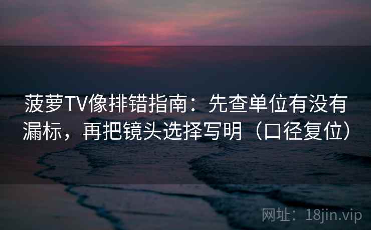 菠萝TV像排错指南：先查单位有没有漏标，再把镜头选择写明（口径复位）